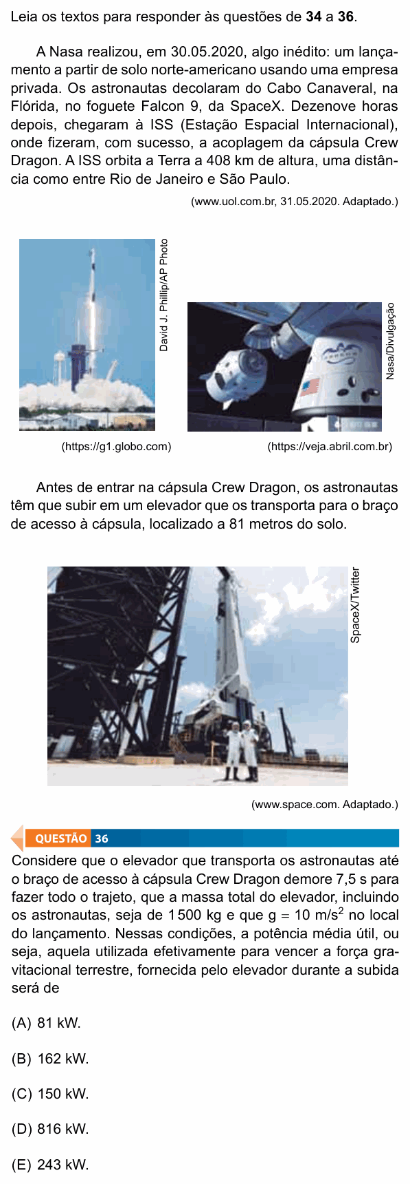 Enunciado da questão 36 de Física do FAMECA 2021