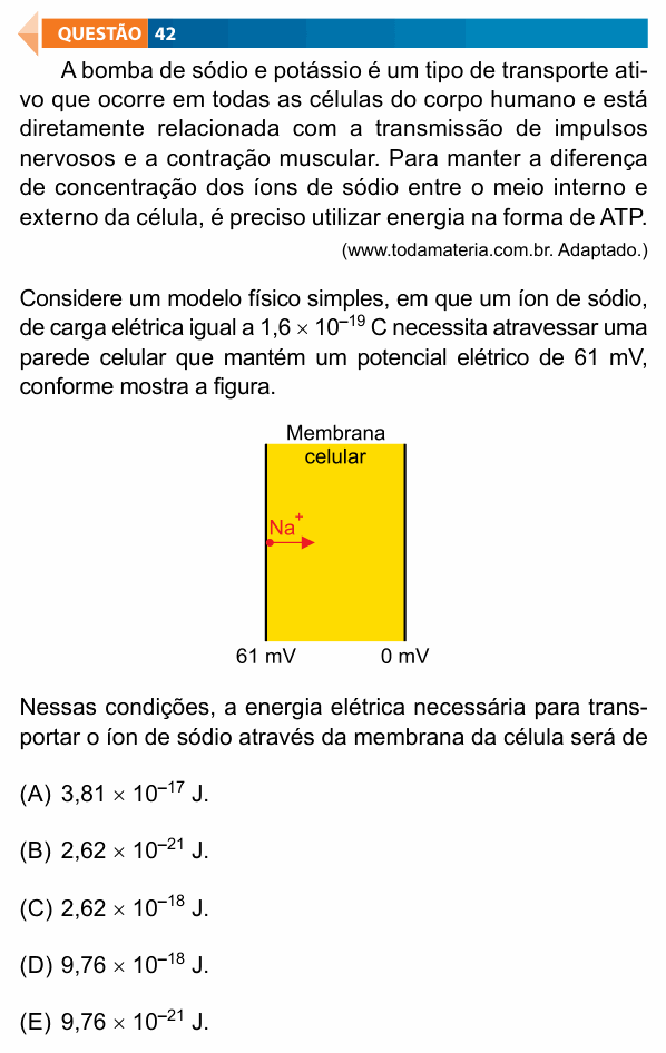 Enunciado da questão 42 de Física do FAMECA 2021