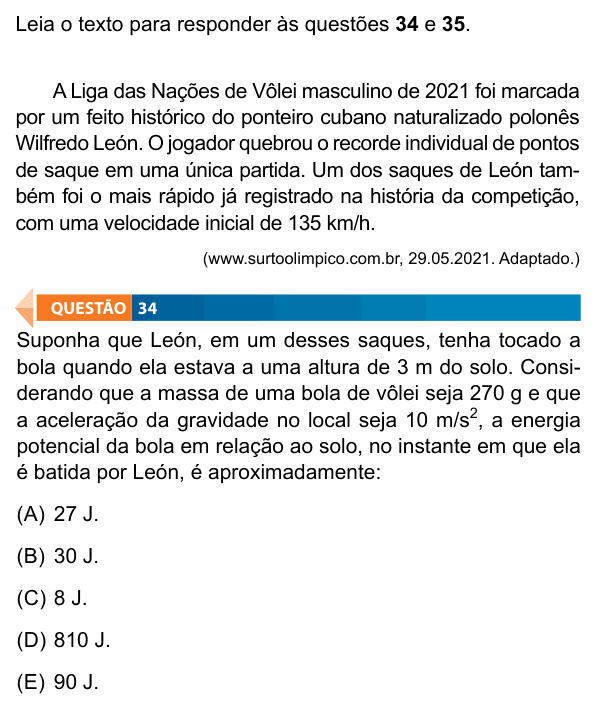 Enunciado da questão 34 de Física do FAMECA 2022