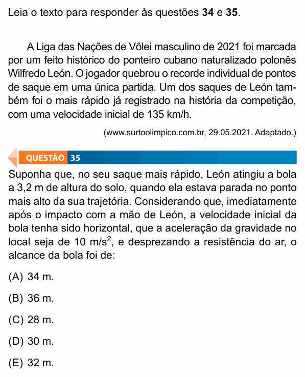 Enunciado da questão 35 de Física do FAMECA 2022