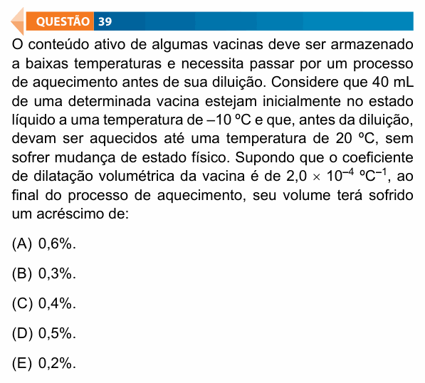 Enunciado da questão 39 de Física do FAMECA 2022