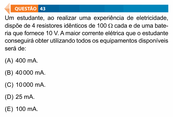 Enunciado da questão 43 de Física do FAMECA 2022