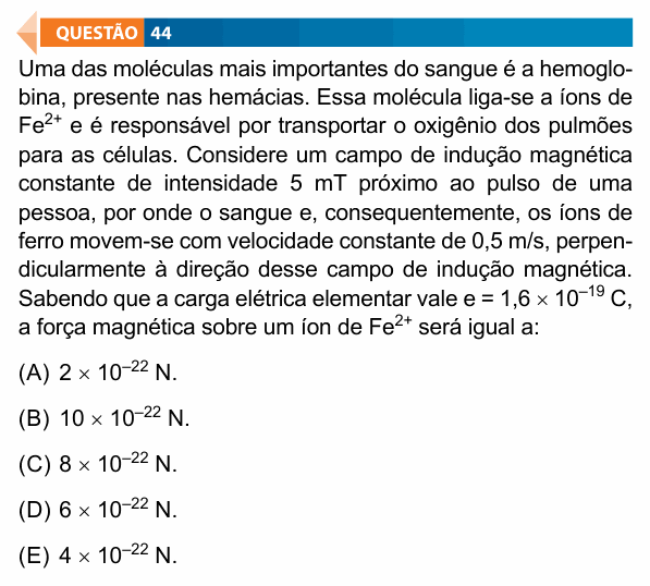 Enunciado da questão 44 de Física do FAMECA 2022