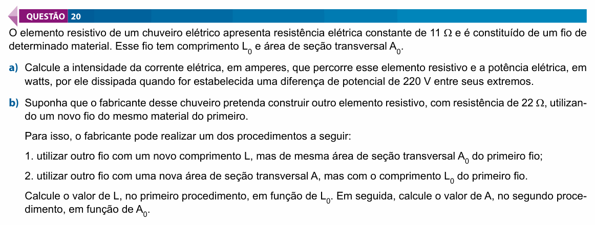 Enunciado da questão 20 de Física do FAMECA 2023 (2º dia)