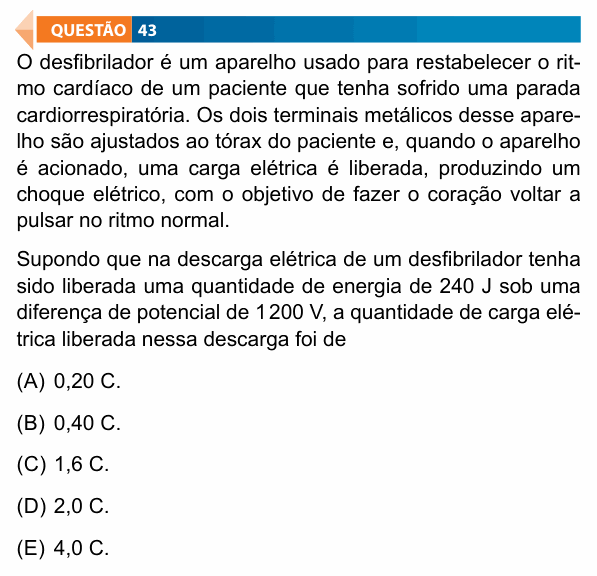 Enunciado da questão 43 de Física do FAMECA 2023