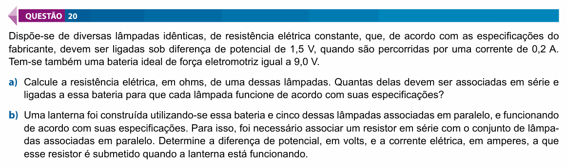 Enunciado da questão 20 de Física do FAMECA 2024 (2º dia)