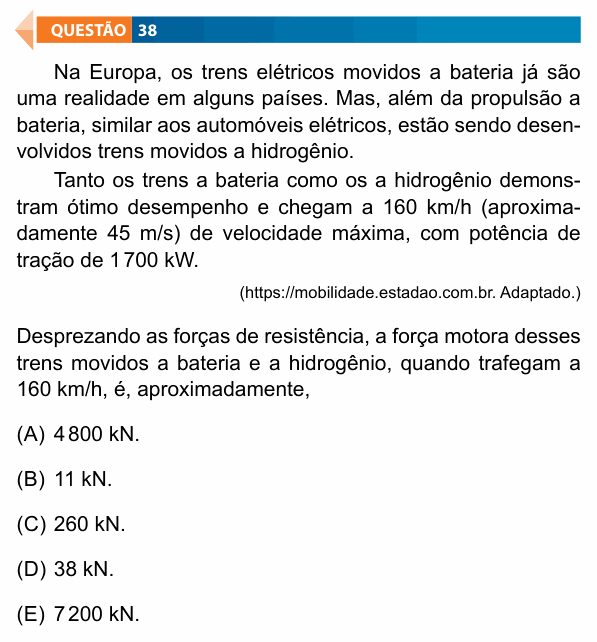 Enunciado da questão 38 de Física do FAMECA 2024