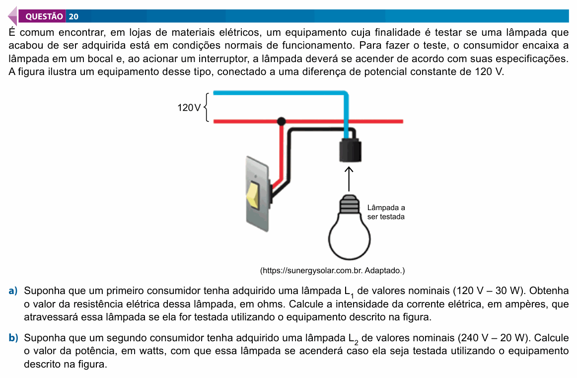 Enunciado da questão 20 de Física do FAMECA 2026 (2º dia)