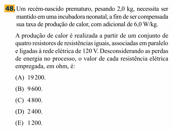 Enunciado da questão 48 de Física do Santa Marcelina 2012 (2º semestre)