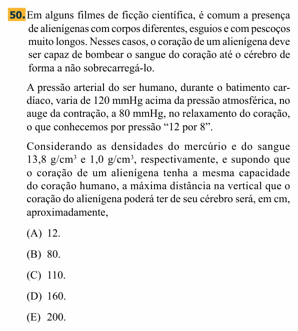 Enunciado da questão 50 de Física do Santa Marcelina 2012 (2º semestre)
