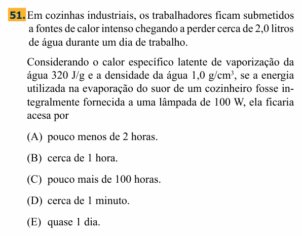 Enunciado da questão 51 de Física do Santa Marcelina 2012 (2º semestre)