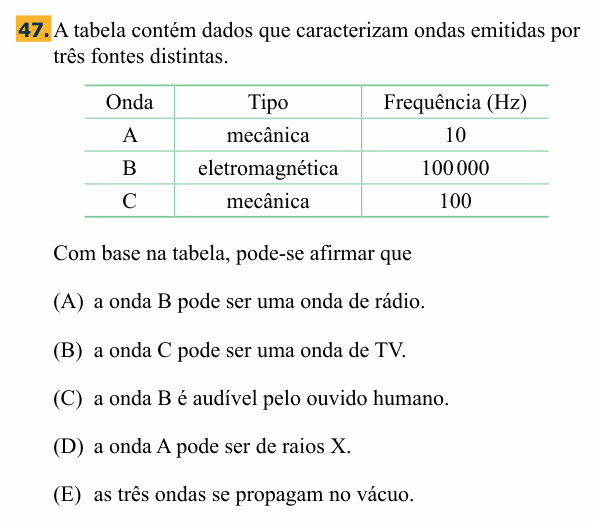 Enunciado da questão 47 de Física do Santa Marcelina 2013