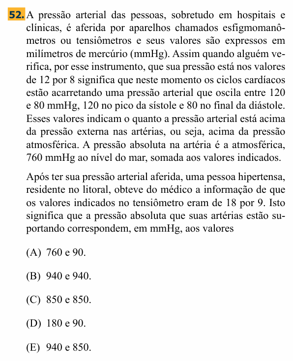 Enunciado da questão 52 de Física do Santa Marcelina 2013