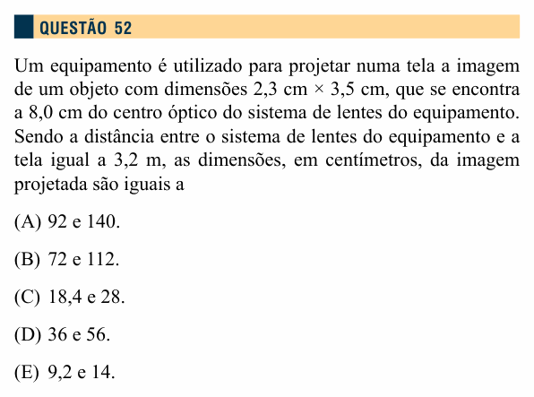 Enunciado da questão 52 de Física do Santa Marcelina 2014 (2º semestre)