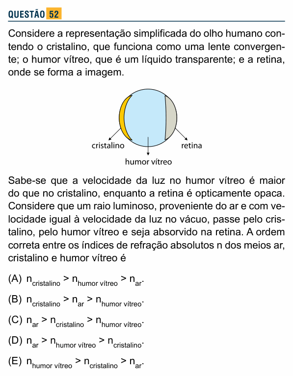 Enunciado da questão 52 de Física do Santa Marcelina 2015