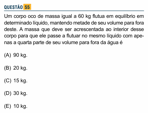 Enunciado da questão 55 de Física do Santa Marcelina 2015 (2º semestre)