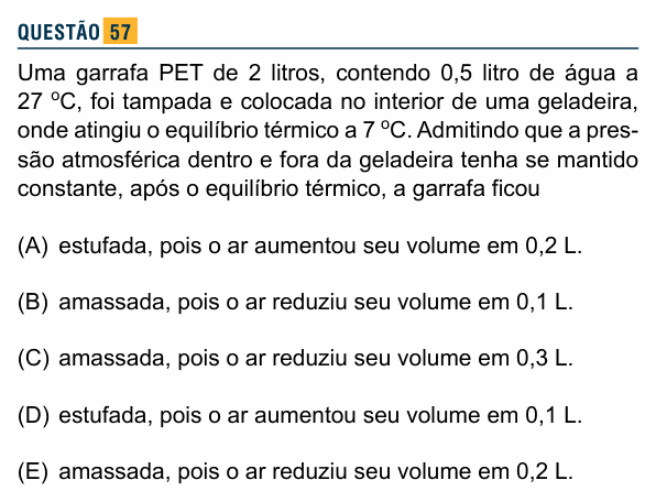 Enunciado da questão 57 de Física do Santa Marcelina 2015 (2º semestre)