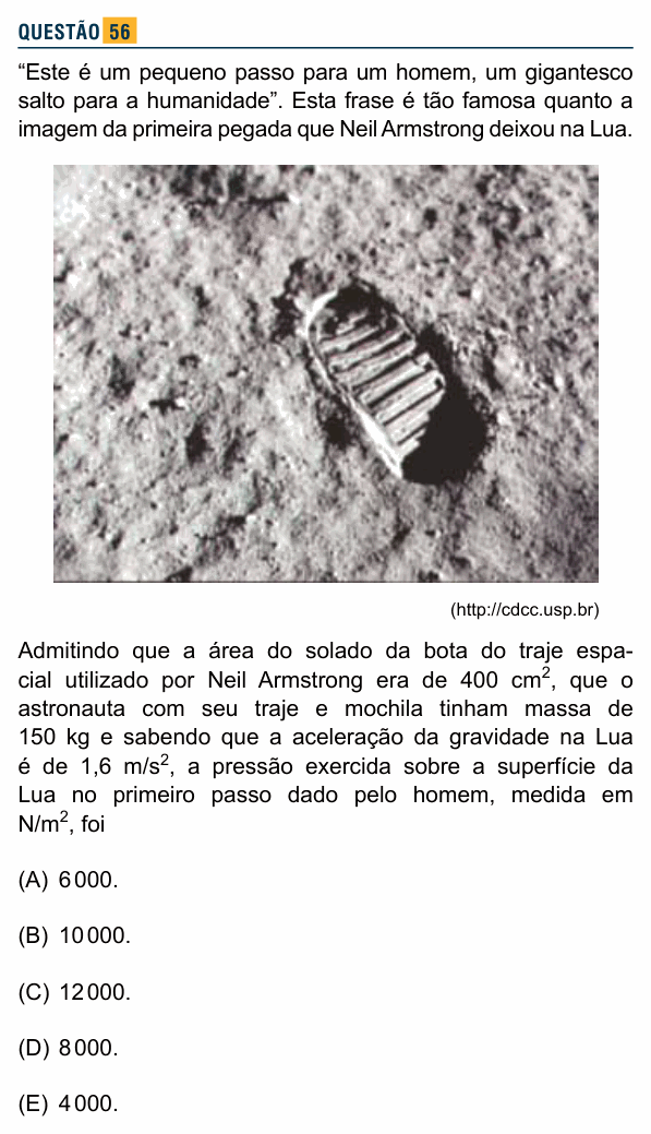 Enunciado da questão 56 de Física do Santa Marcelina 2016