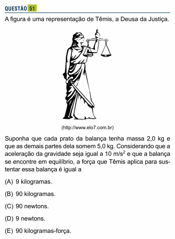 Enunciado da questão 51 de Física do Santa Marcelina 2016 (2º semestre)