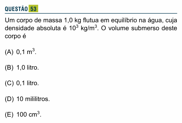 Enunciado da questão 53 de Física do Santa Marcelina 2016 (2º semestre)
