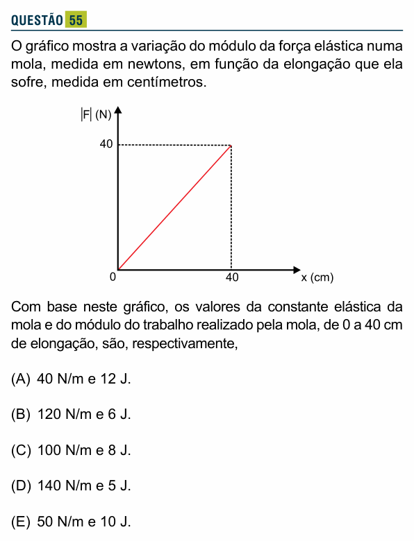Enunciado da questão 55 de Física do Santa Marcelina 2016 (2º semestre)