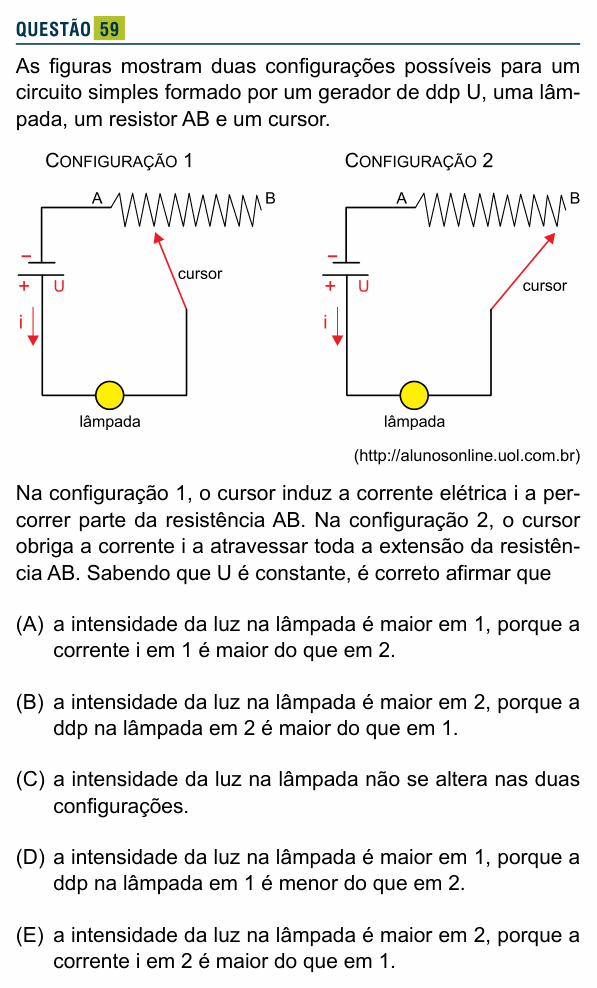 Enunciado da questão 59 de Física do Santa Marcelina 2016 (2º semestre)