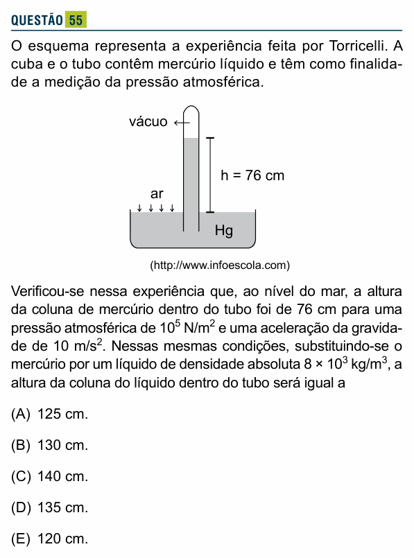Enunciado da questão 55 de Física do Santa Marcelina 2017