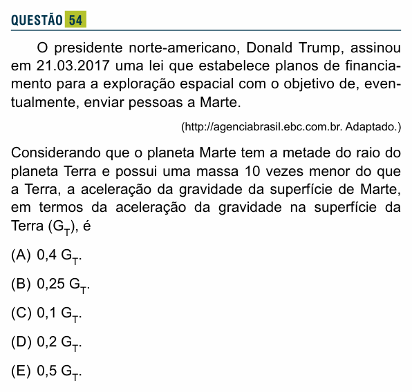 Enunciado da questão 54 de Física do Santa Marcelina 2018