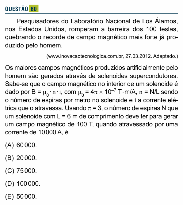 Enunciado da questão 60 de Física do Santa Marcelina 2018