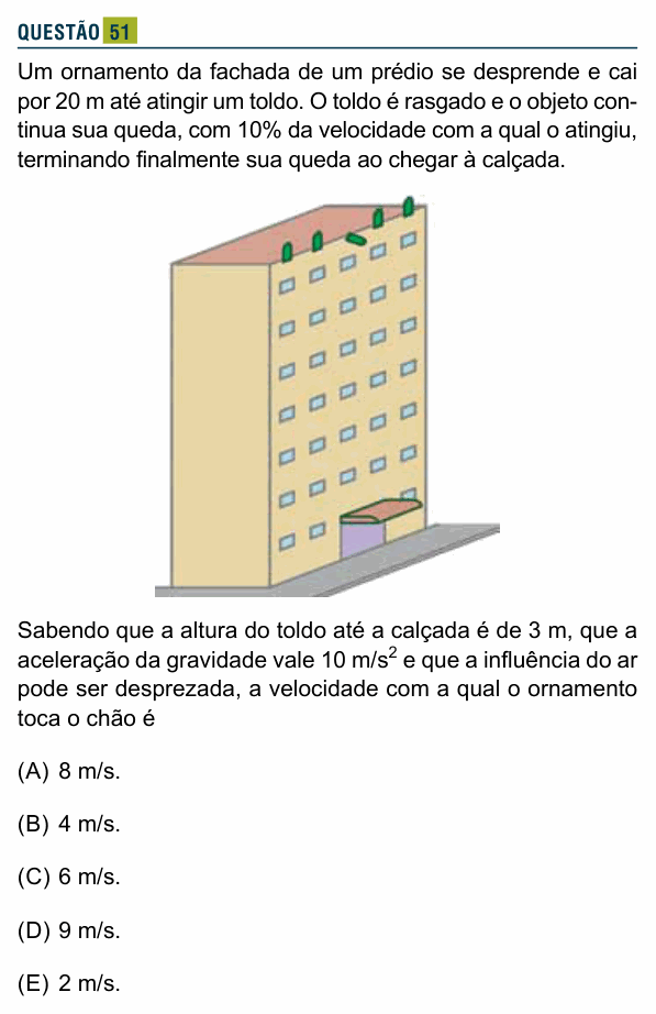 Enunciado da questão 51 de Física do Santa Marcelina 2019