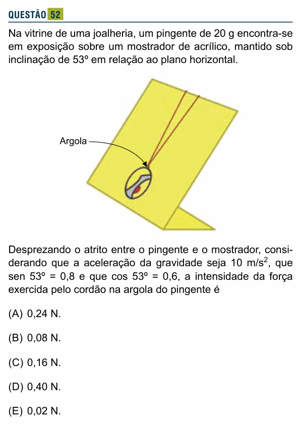 Enunciado da questão 52 de Física do Santa Marcelina 2019