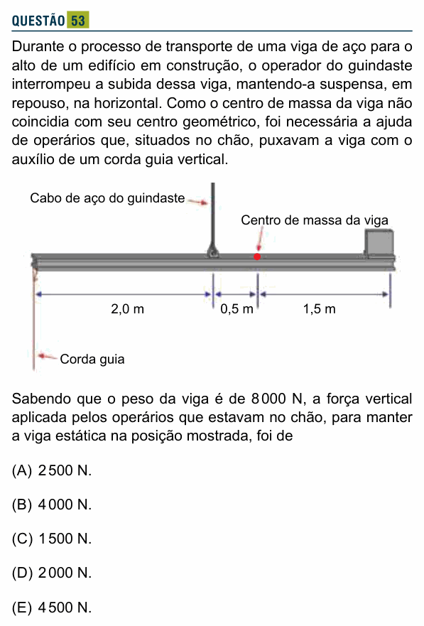 Enunciado da questão 53 de Física do Santa Marcelina 2019