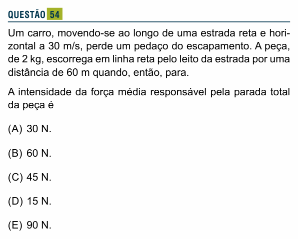 Enunciado da questão 54 de Física do Santa Marcelina 2019