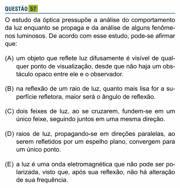 Enunciado da questão 57 de Física do Santa Marcelina 2019