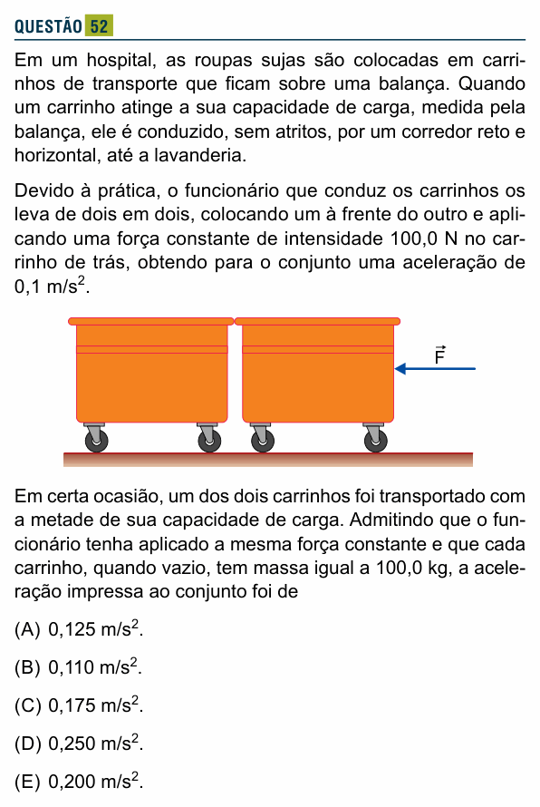 Enunciado da questão 52 de Física do Santa Marcelina 2020