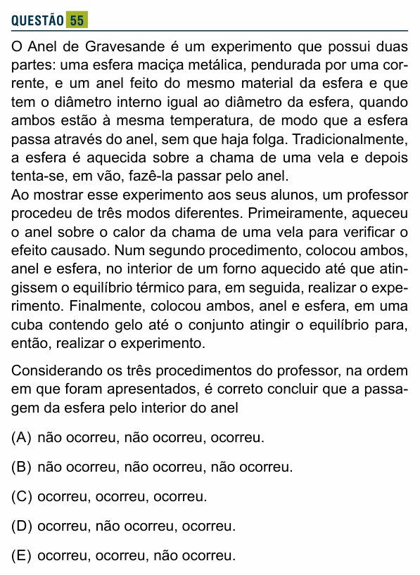 Enunciado da questão 55 de Física do Santa Marcelina 2020