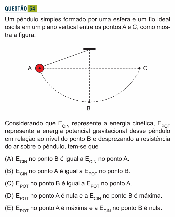 Enunciado da questão 54 de Física do Santa Marcelina 2023