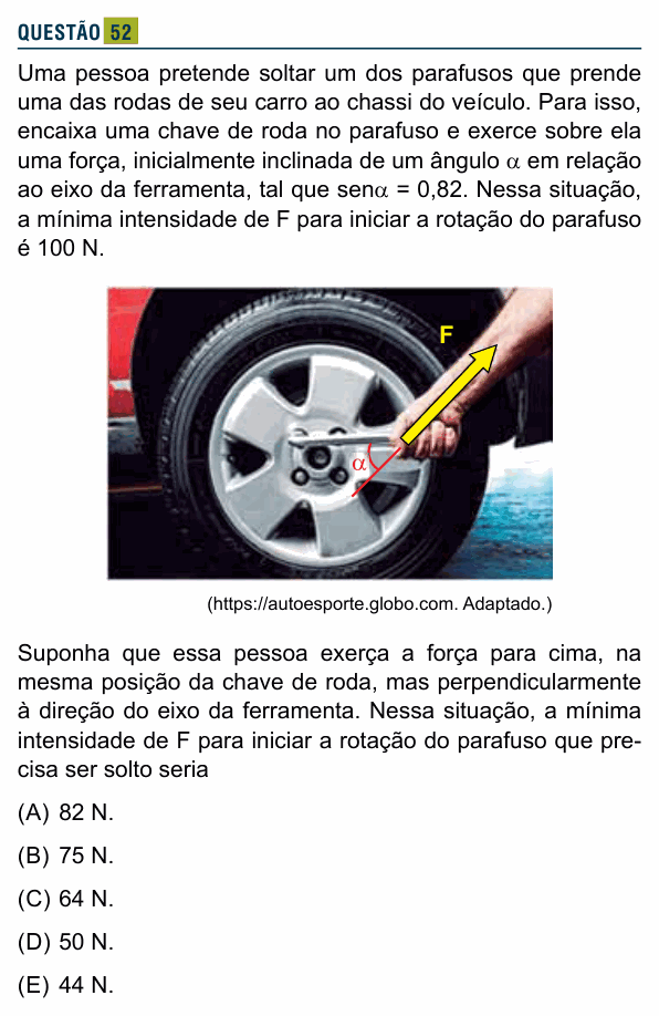 Enunciado da questão 52 de Física do Santa Marcelina 2023 (2º semestre)