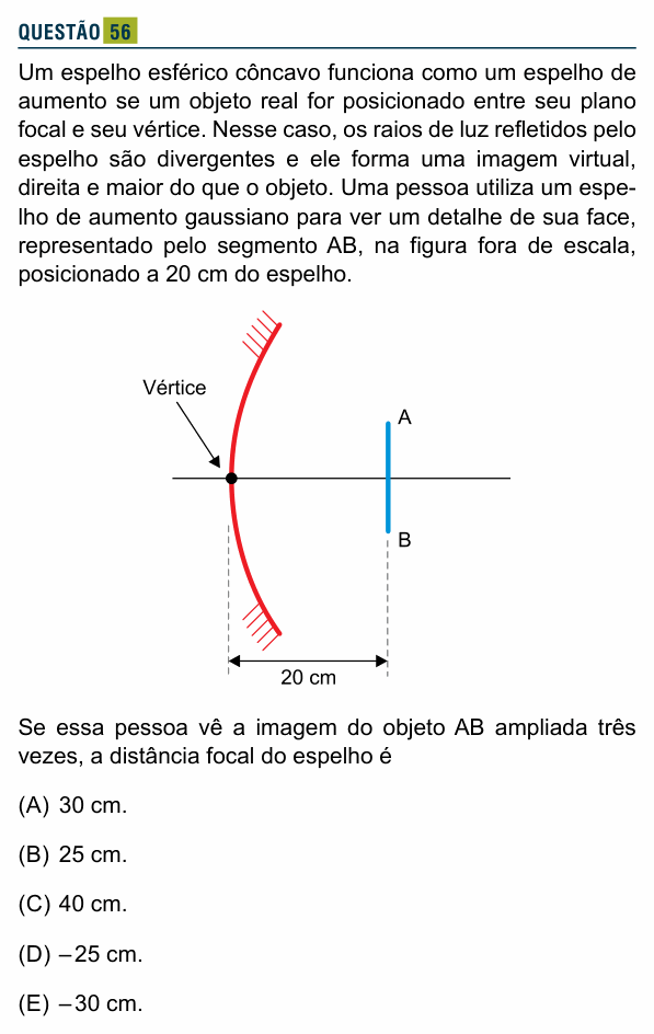 Enunciado da questão 56 de Física do Santa Marcelina 2023 (2º semestre)