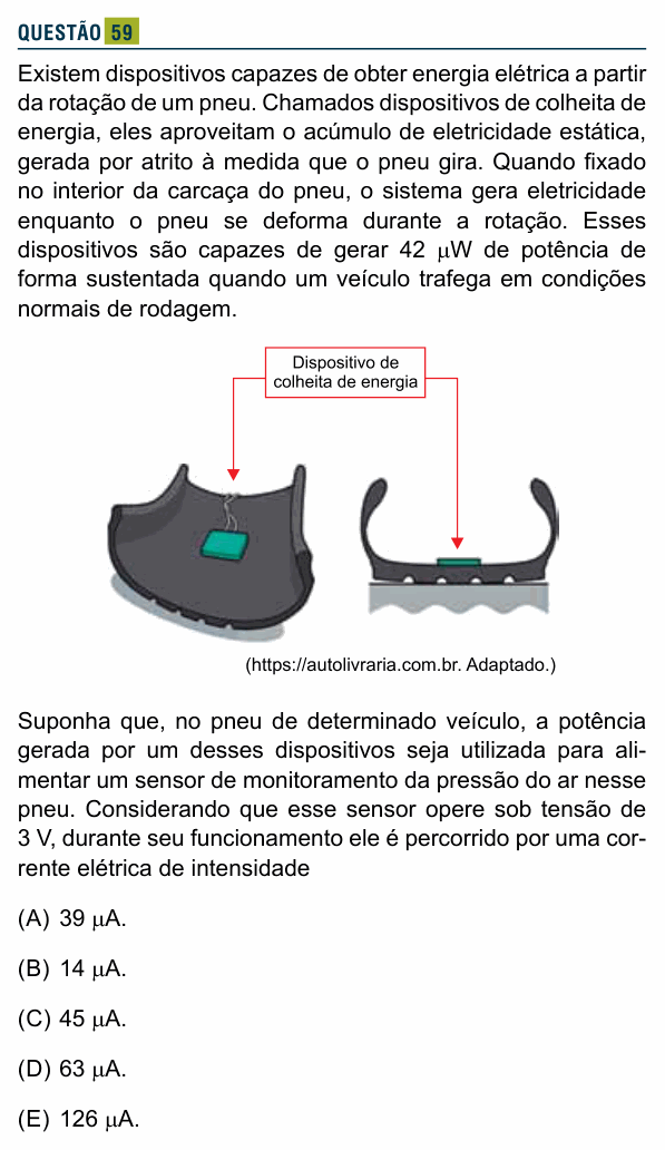 Enunciado da questão 59 de Física do Santa Marcelina 2023 (2º semestre)
