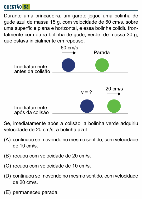 Enunciado da questão 53 de Física do Santa Marcelina 2024 (2º semestre)