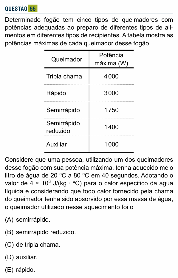 Enunciado da questão 55 de Física do Santa Marcelina 2024 (2º semestre)