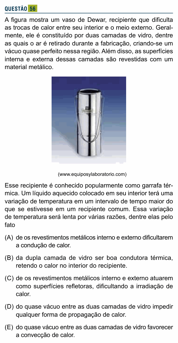 Enunciado da questão 56 de Física do Santa Marcelina 2024 (2º semestre)