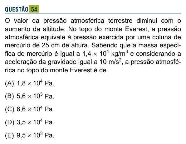 Enunciado da questão 54 de Física do Santa Marcelina 2026