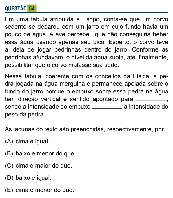 Enunciado da questão 54 de Física do Santa Marcelina 2026 (2º semestre)