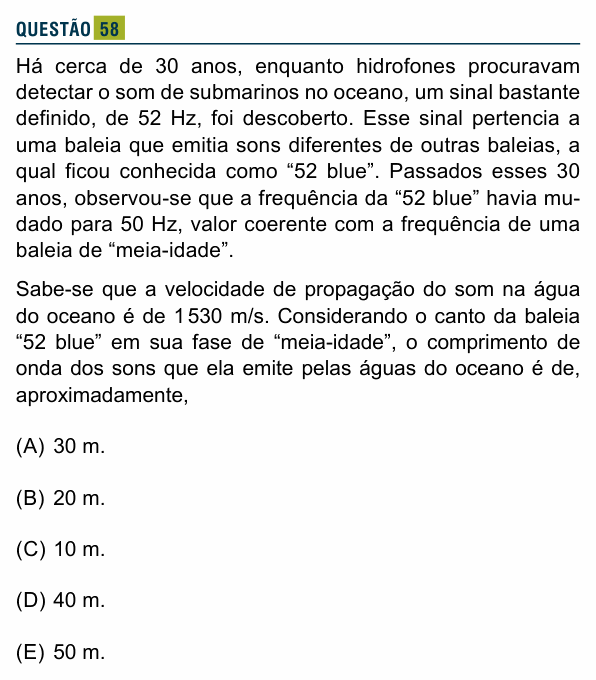 Enunciado da questão 58 de Física do Santa Marcelina 2026 (2º semestre)