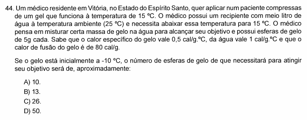 Enunciado da questão 44 de Física do FCM-MG 2017