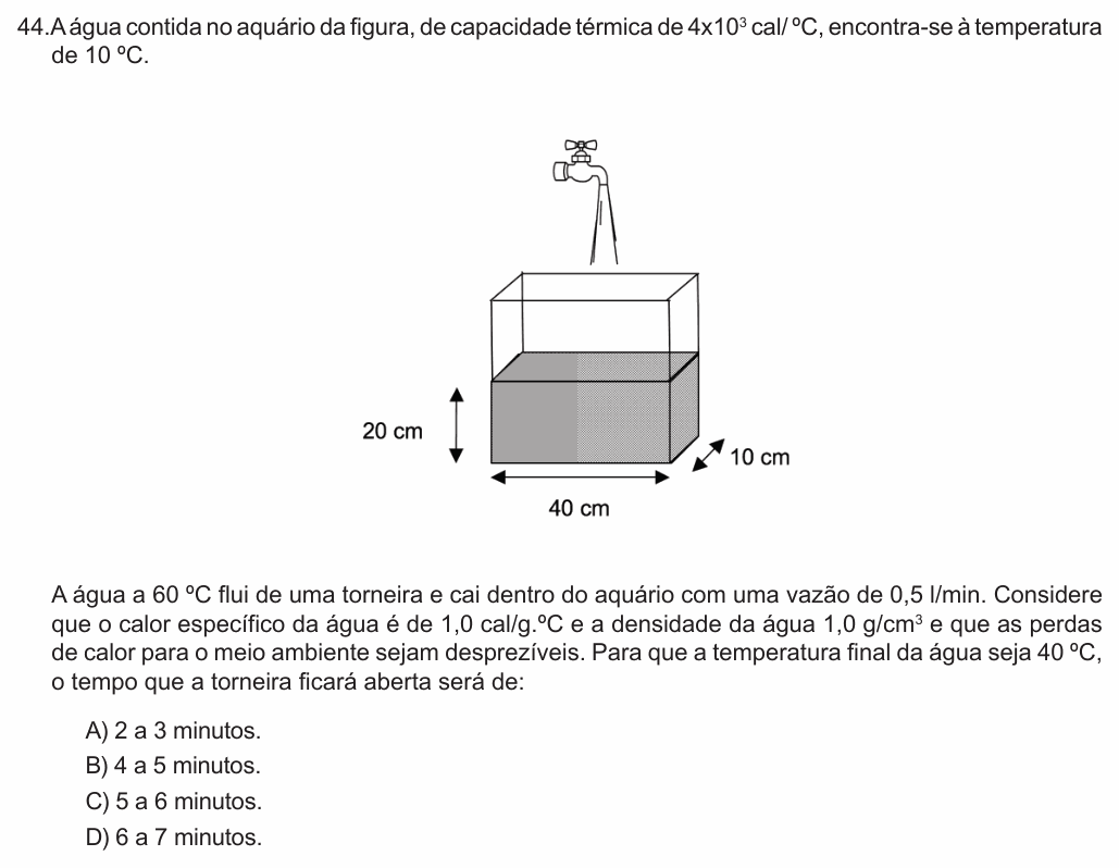 Enunciado da questão 44 de Física do FCM-MG 2018