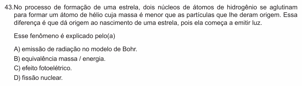 Enunciado da questão 43 de Física do FCM-MG 2019