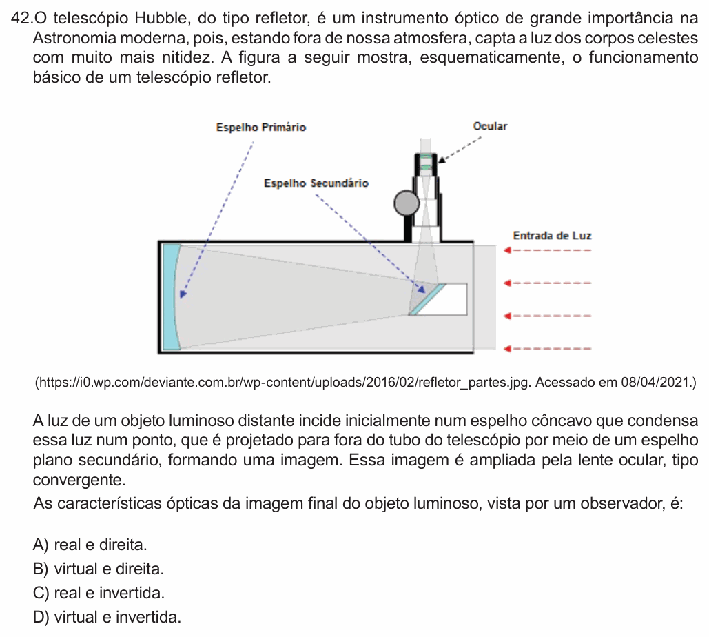Enunciado da questão 42 de Física do FCM-MG 2021 (2º semestre)